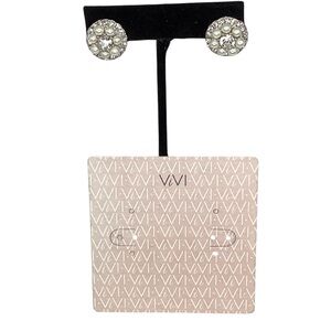 NWT ViVI Circular Silver and White Faux Pearl Crystal Stud Earrings